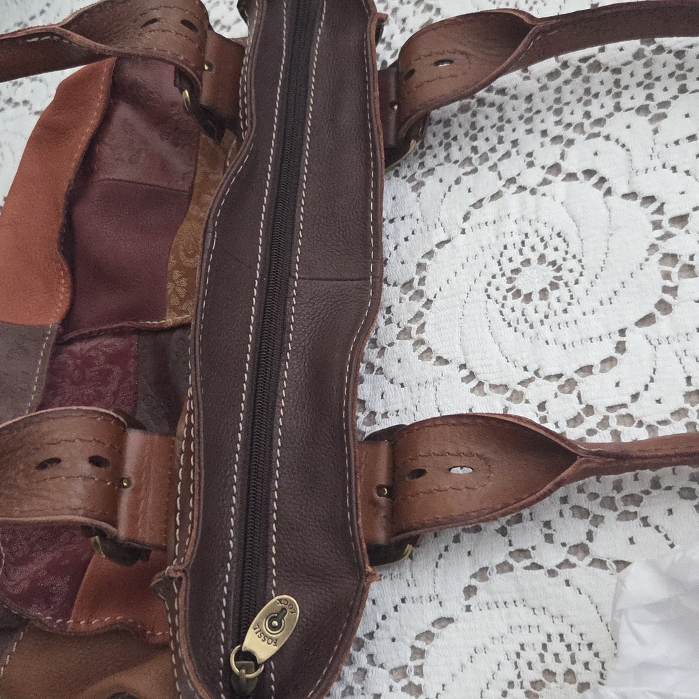 Vintage Fossil Patchwork Leather Shoulder Bag in Warm Tones - Picture 8 of 15
